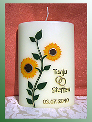 Hochzeitskerze (ovale Blockkerze) mit Sonnenblumen
